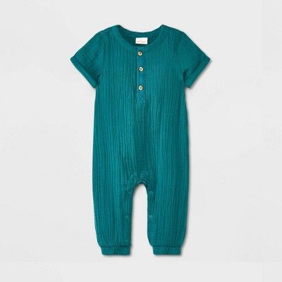 Baby Henley Gauze Short Sleeve Romper - Cat & Jack™ Green | Target