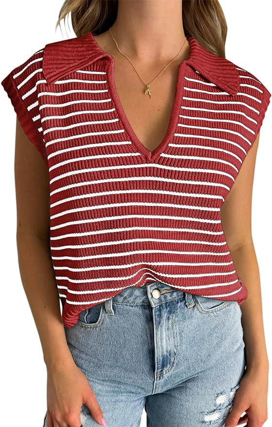 Yousify Summer Sweaters for Women 2025 V Neck Cap Sleeve Tops Sleeveless Spring Clothes Sweater V... | Amazon (US)