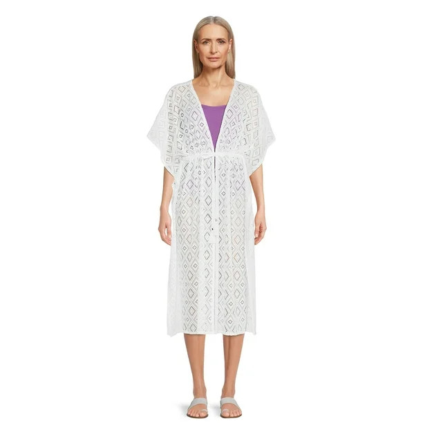 Time and Tru Women's Midi Crochet Caftan Cover Up | Walmart (US)