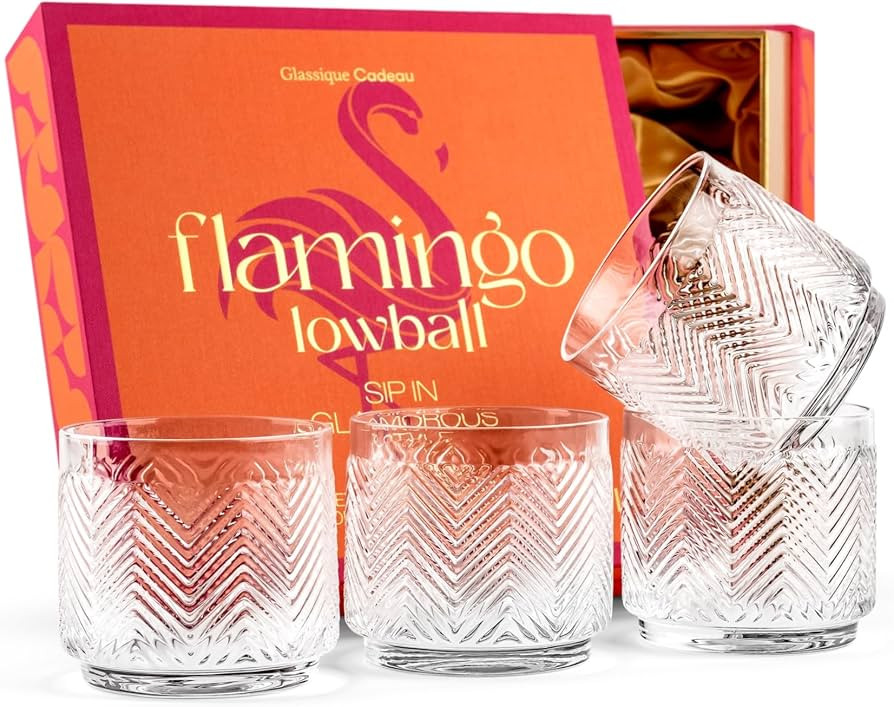 Vintage Flamingo Lowball Cocktail Glasses for Drinking Gin, Rum, Vodka, Whiskey Bar Drinks | Set ... | Amazon (US)