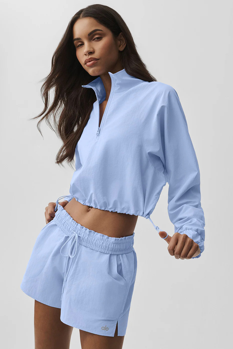 ALO | Cropped 1/4 Zip Alumni Pullover Top in Light Provence Blue, Size: Large | Alo Yoga (US)