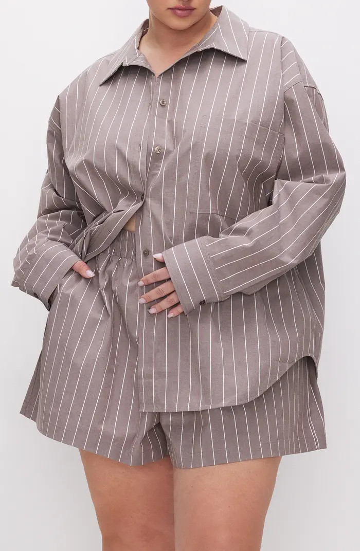 Good American Oversize Stripe Stretch Cotton Poplin Button-Up Shirt | Nordstrom | Nordstrom