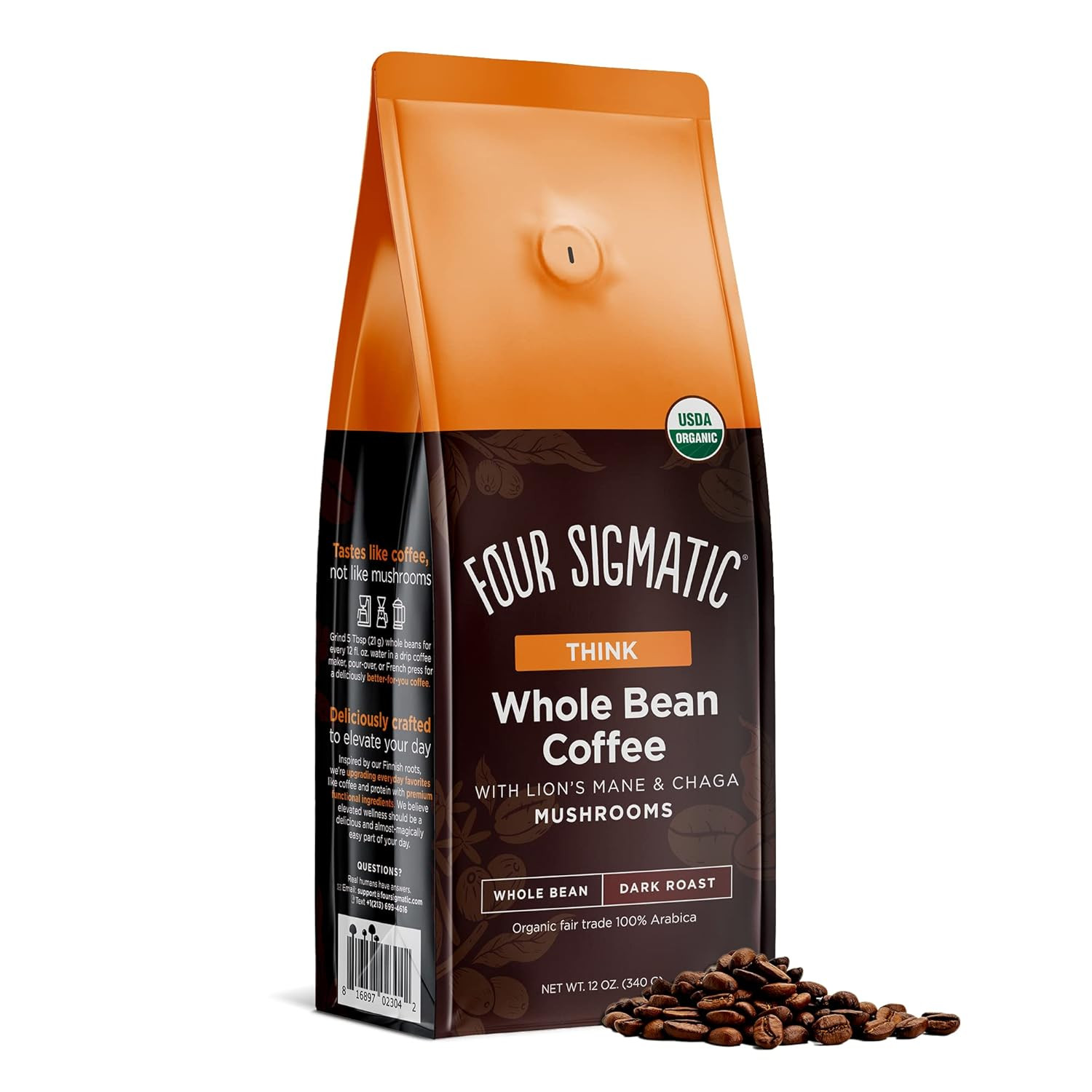 Dark Roast Organic Whole Bean Coffee by Four Sigmatic | Fair Trade Coffee Beans Coated with Lion'... | Amazon (US)