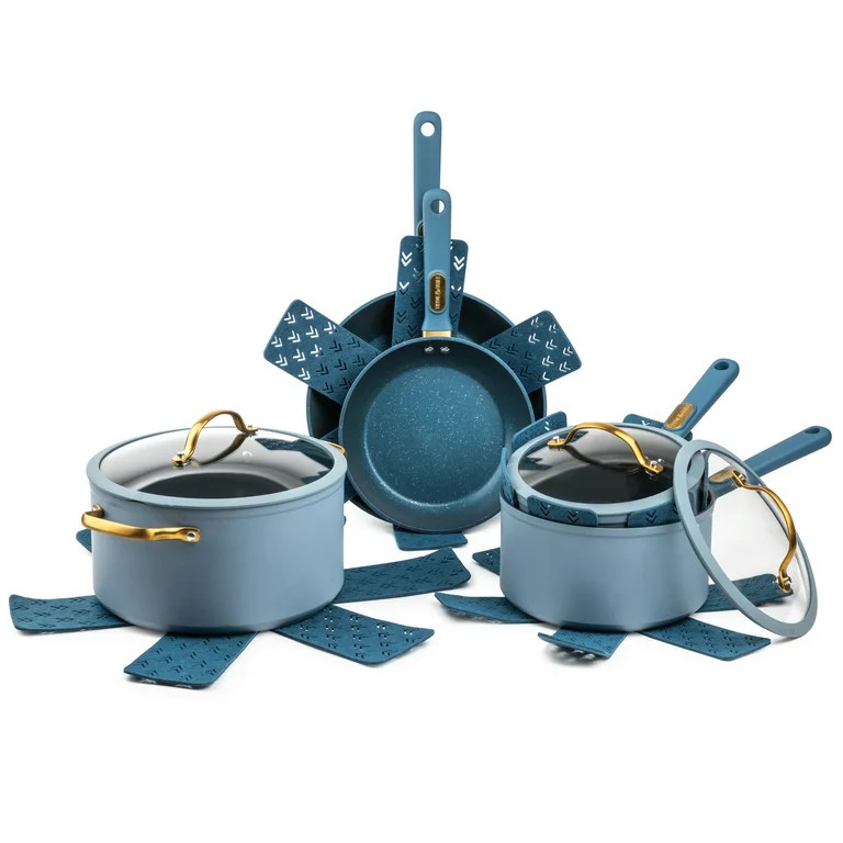 Thyme & Table Non-Stick 12-Pieces Cookware Set, Blue | Walmart (US)