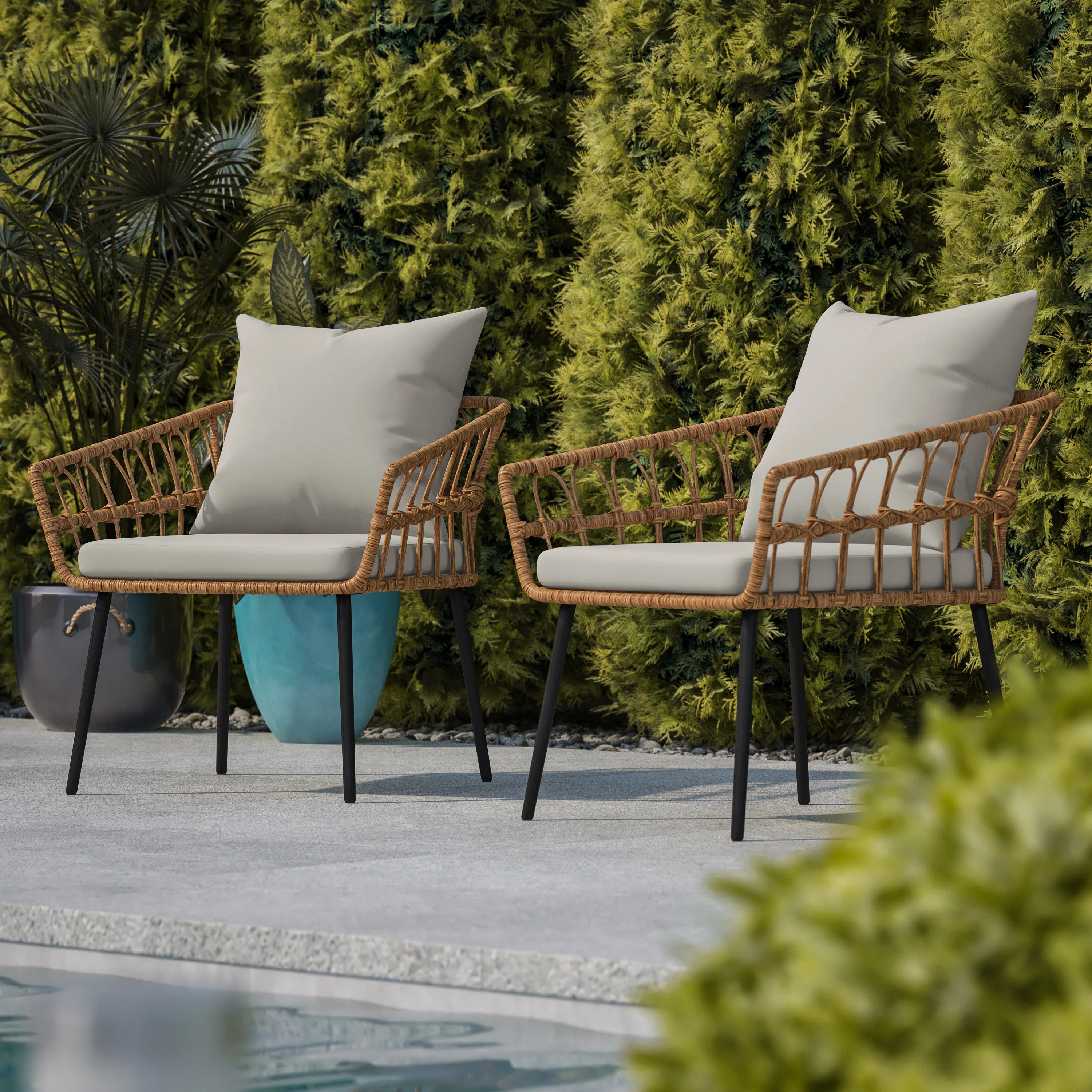 Bayou Breeze All-Weather PE Rattan Wicker Patio Chairs With Cushions & Reviews | Wayfair | Wayfair North America