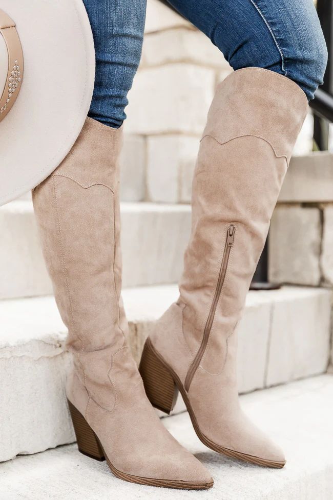 Vicky Beige Tall Western Boots | Pink Lily