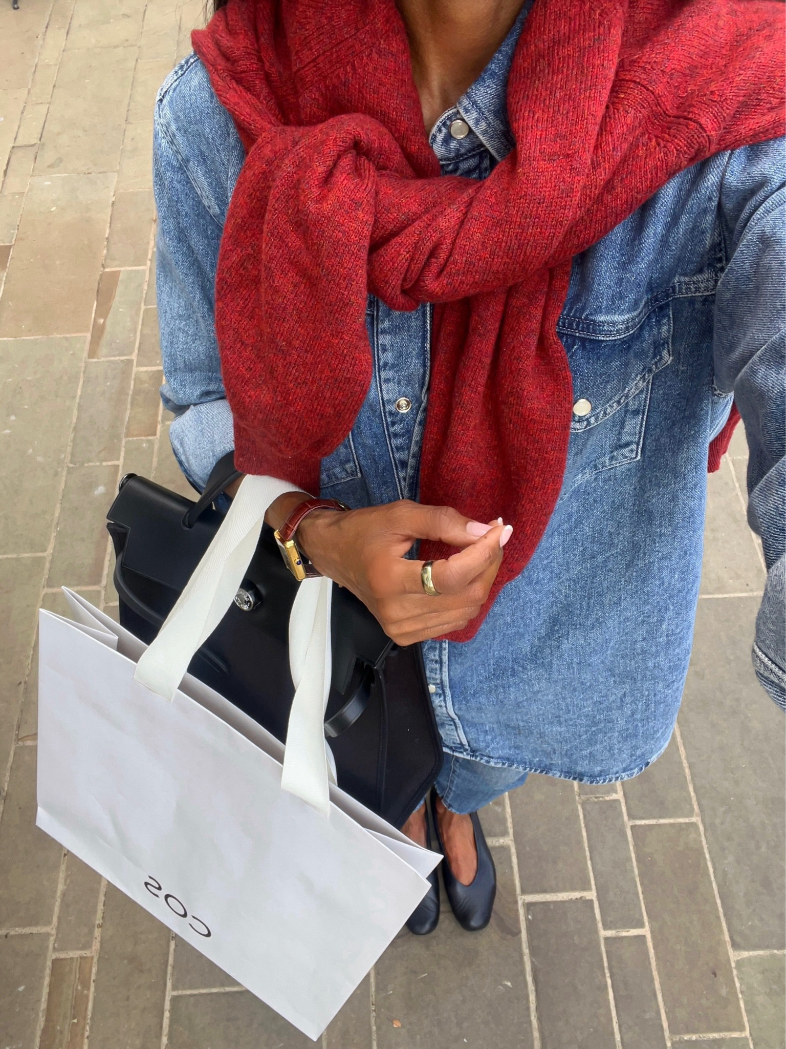 Toteme jeans x denim shirt x red sweater 

#LTKstyletip