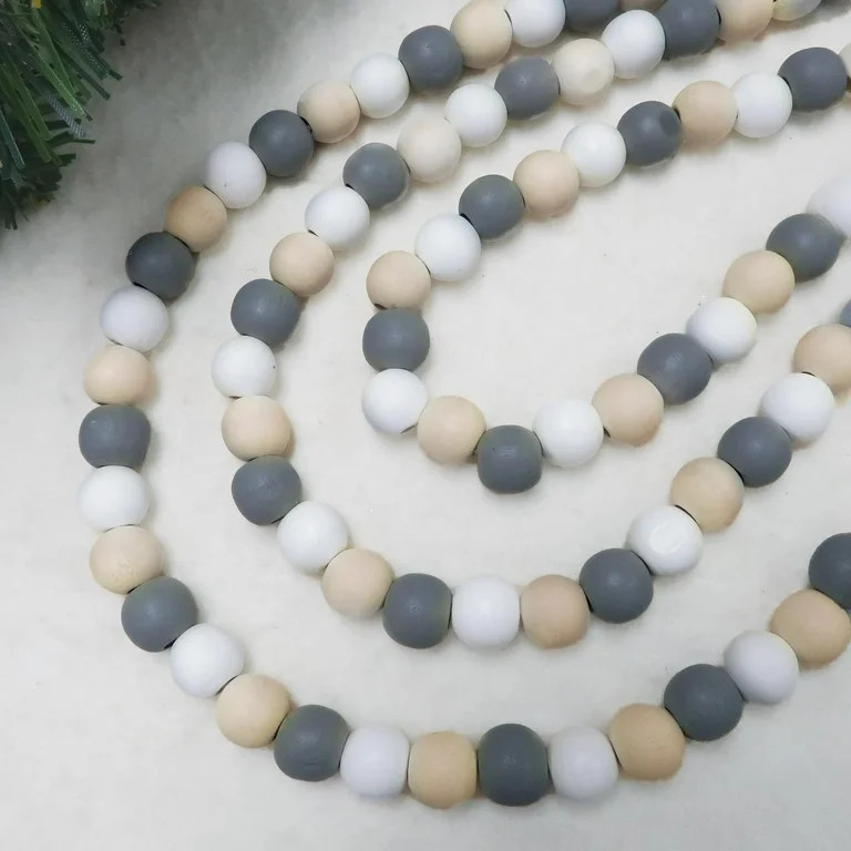 Holiday Time Gray, White & Natural Wood Bead Christmas Garland, 12'' | Walmart (US)