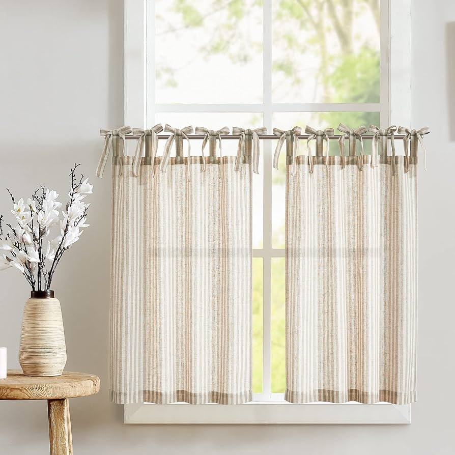 jinchan Striped Kitchen Tier Curtains, 36 Inch, Tan, 2 Panels | Amazon (US)