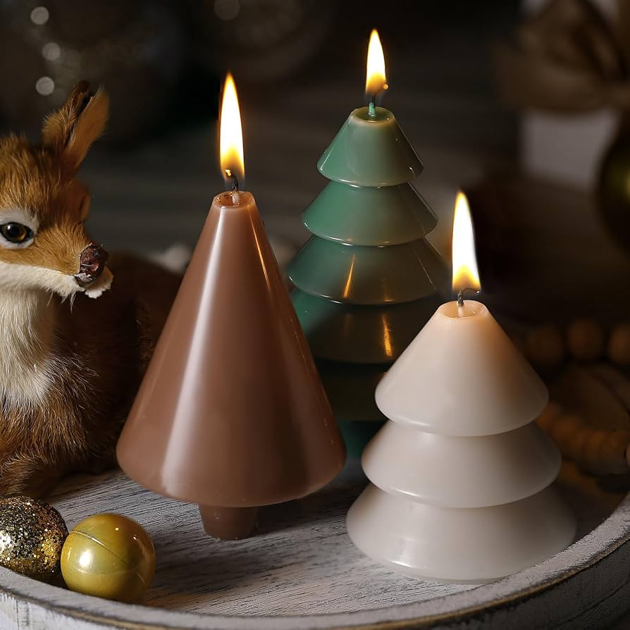 MTLEE 3 Pcs Christmas Tree Shaped Candles Green Christmas Decorative Candles Christmas Tree Candl... | Amazon (US)