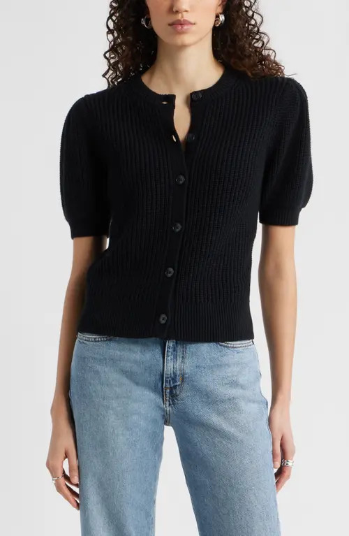 Nordstrom Elbow Sleeve Cardigan in Black at Nordstrom, Size X-Large | Nordstrom