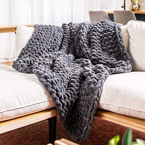 SAMIAH LUXE Chunky Knit Blanket 50x60 Graphite - Dark Gray Luxury Chenille 6lbs Blanket for Farmhous | Amazon (US)