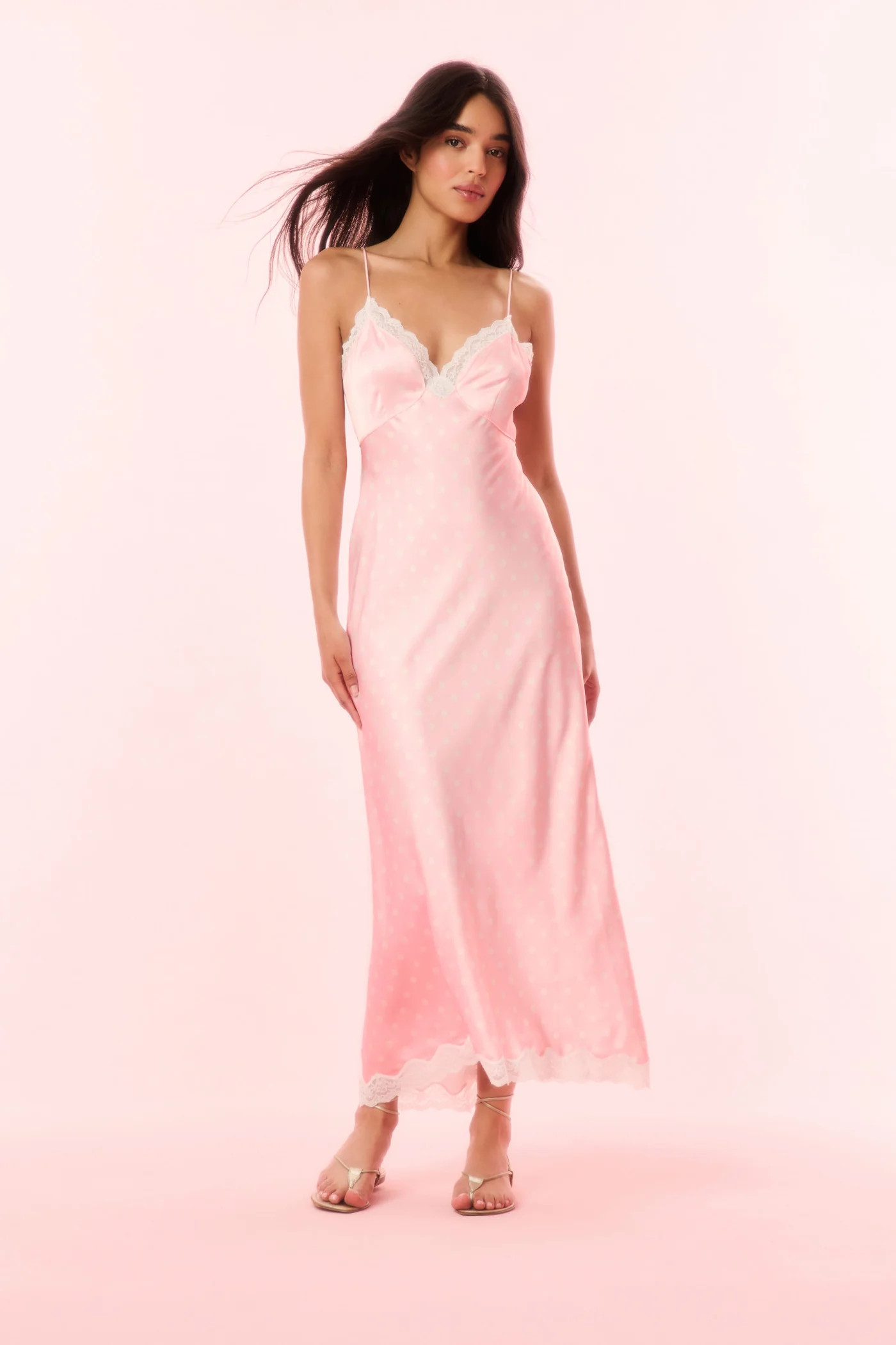Manuela Satin Polkadot Maxi Slip Dress | LoveShackFancy