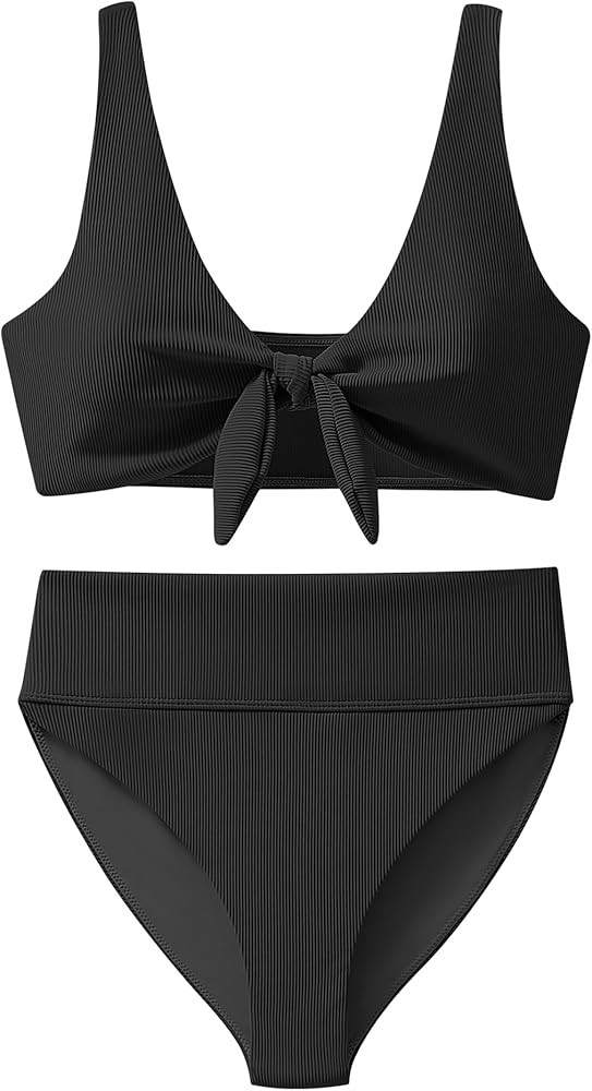 ANRABESS Bikini Sets for Women Summer High Waisted 2 Piece Bathing Suit Ribbed Tie Knot Swimsuit ... | Amazon (US)
