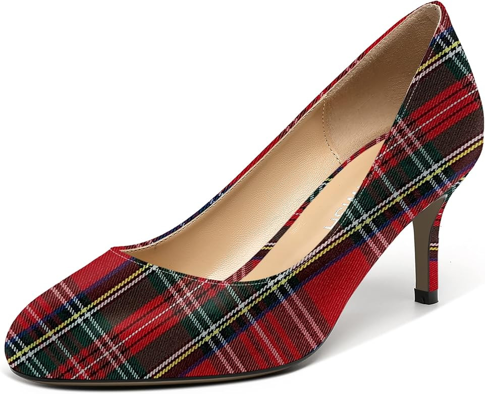 Amazon.com | ROSERWISH Women's Slip On Elegant Mid Heel Party Sexy Pump Stiletto Round Pumps Dres... | Amazon (US)