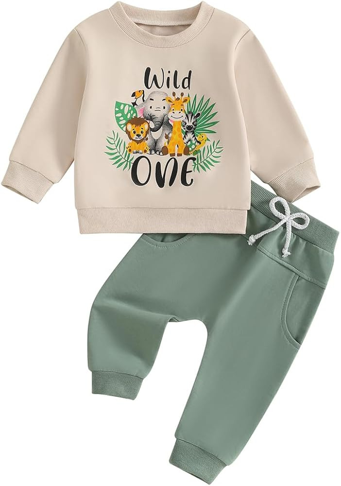 Toddler Baby Boys 1st 2nd Birthday Outfit Wild One/Two Wild Safari Jungle Zoo Animal Sweatshirt a... | Amazon (US)