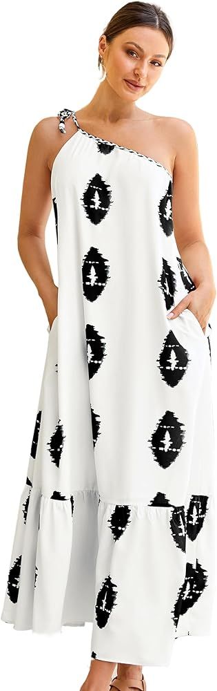 ECOWISH Womens Summer Maxi Dresses: One Shoulder Midi Dresses Boho Beach Vacation Long Sundress w... | Amazon (US)