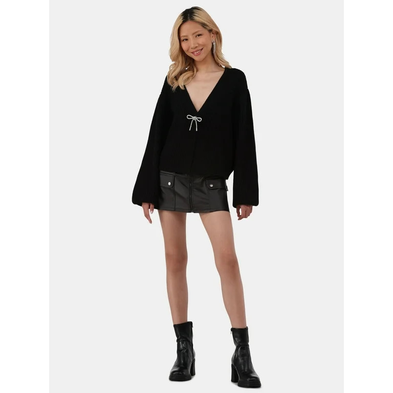 No Boundaries Rhinestone Bow Cardigan, Women's - Walmart.com | Walmart (US)