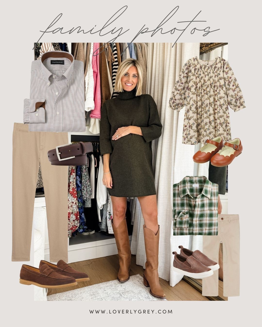 These fall family photo looks are timeless, flattering & chic! This dark green turtleneck sweater dress for mom sets the tone for seasonal family style! Wearing S.

Loverly Grey, fall family photos, sweater dress style, family photo outfits, dark green dress, cozy and chic, OOTD inspo, wardrobe staples, fall style inspo, effortless style, LTK style 

#LTKBump #LTKKids #LTKFamily