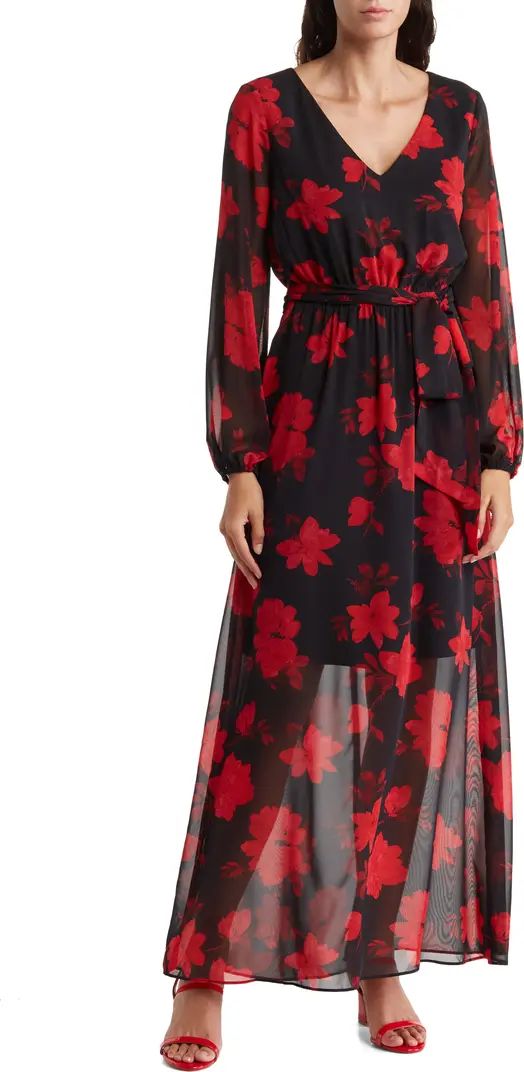 Nine West Jennifer Long Sleeve Rose Maxi Dress | Nordstromrack | Nordstrom Rack