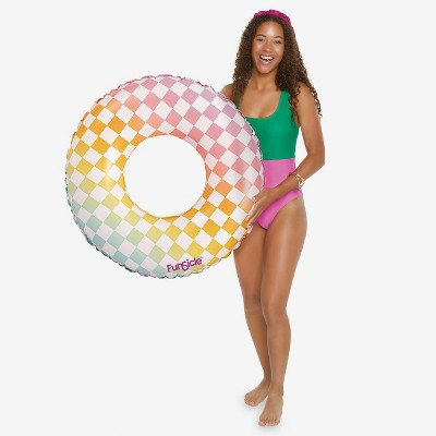 Funsicle Rainbow Checkered FunTube, 31" Inflatable Pool Float, Multicolor, Age 9 and up | Target