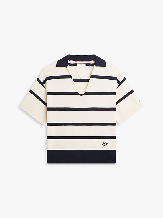 Premium Knit Relaxed Polo Jumper | Beige | Tommy Hilfiger | Tommy Hilfiger UK