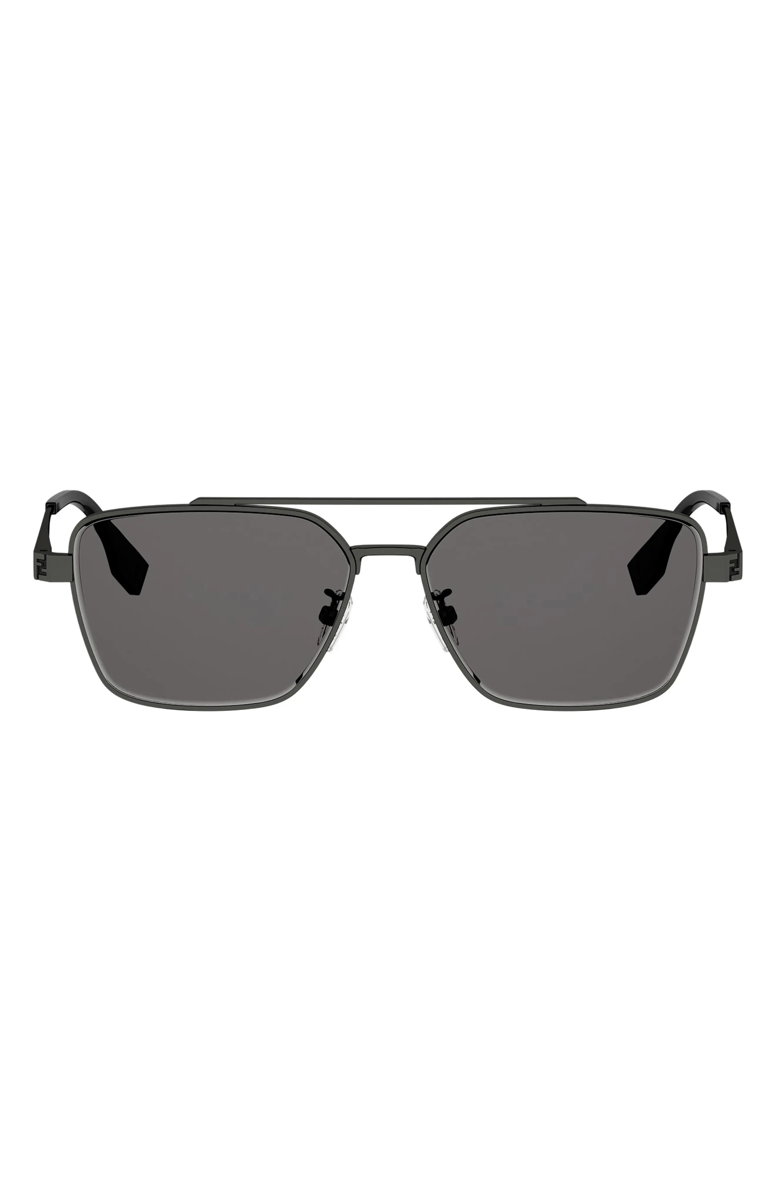 Fendi Sky 57mm Rectangular Sunglasses in Shiny Dark Ruthenium /Smoke at Nordstrom | Nordstrom
