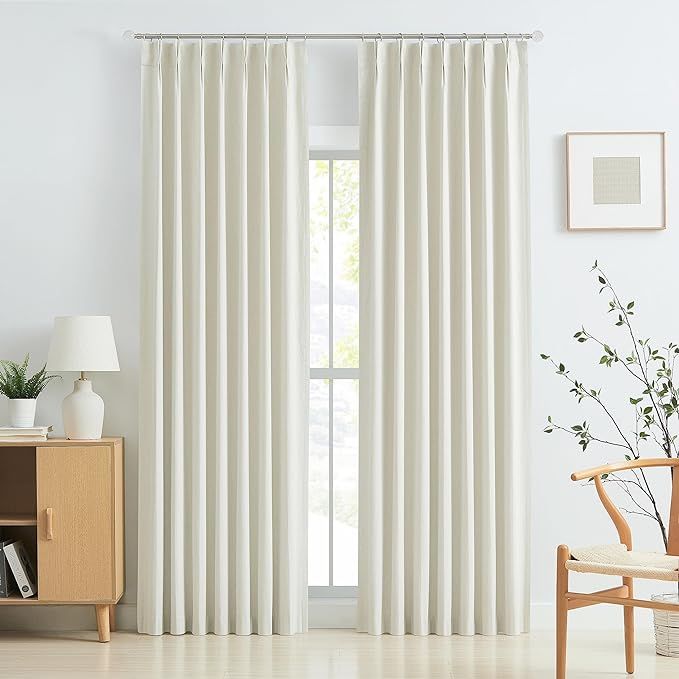 WEST LAKE Soft Tan Pinch Pleated Blackout Curtains 100 Room Darkening Enery Efficient Drapes 95 I... | Amazon (US)