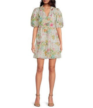 Sugarlips Floral Print Eyelet Short Puff Sleeve Mini Dress | Dillard's | Dillard's