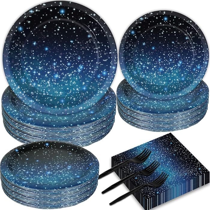 50 Guests Galaxy Party Starry Night Supplies Tableware Set Outer Space Theme Birthday Star Party ... | Amazon (US)