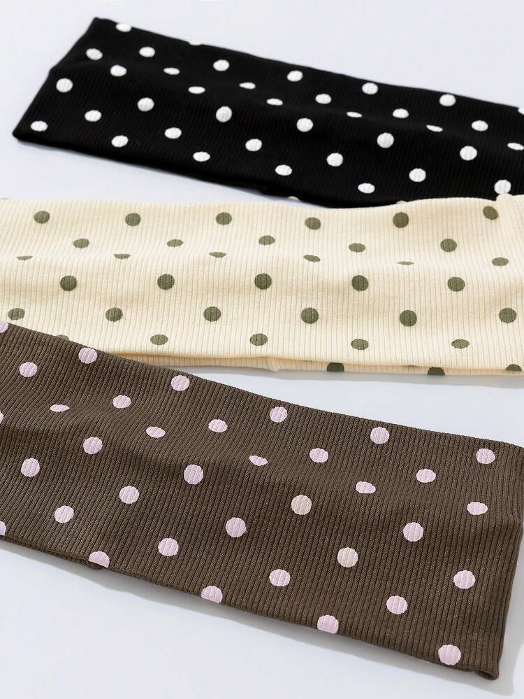 Women Bandana 3pcs/Set Women's Polka Dot Printed Soft Non-Slip Headbands, Elastic Yoga Sports Hai... | SHEIN