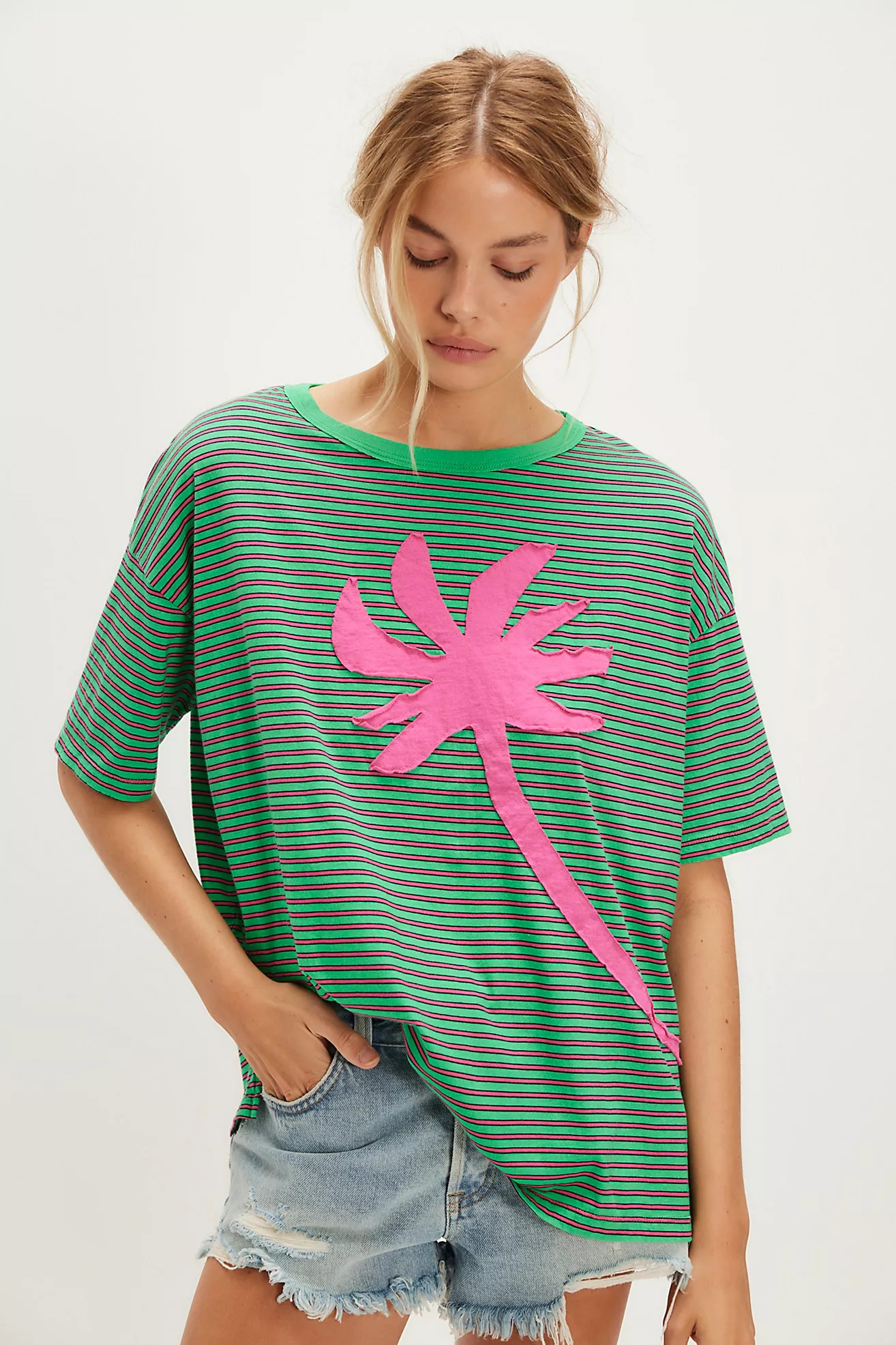 Striped Palm Applique Tee | Free People (Global - UK&FR Excluded)