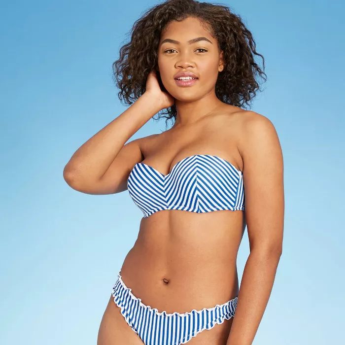 Women's Light Lift Bandeau Bikini Top - Shade & Shore™ Sapphire Blue & White Stripe | Target