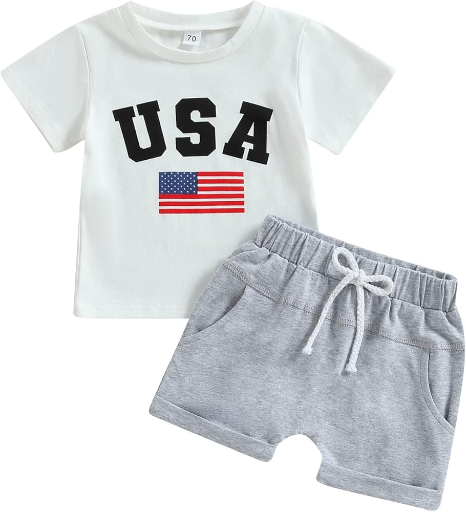 Karuedoo Toddler Baby Boy 4th of July Outfit Short Sleeve USA T-Shirt and Shorts Set 2Pcs Indepen... | Amazon (US)