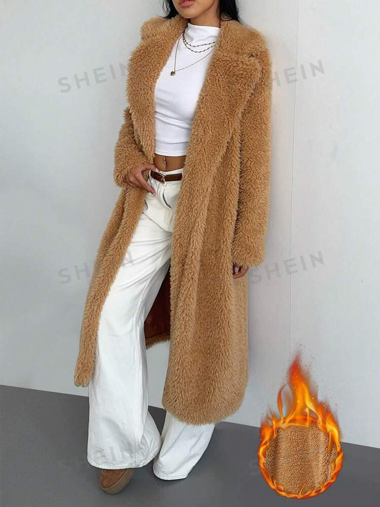 SHEIN SXY Brown Teddy Warm Fur Coat Jacket For Autumn/Winter | SHEIN