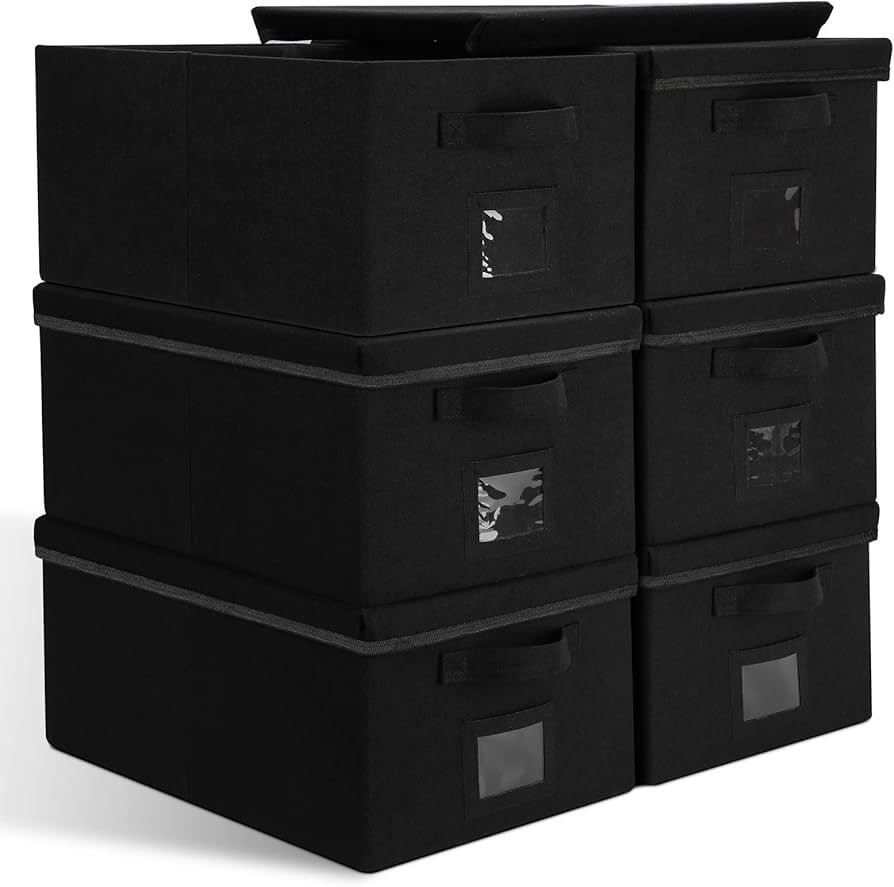 Graciadeco 22.8qt Closet Storage Boxes with Lids Black Canvas Folding Keepsake Storage Bins Stack... | Amazon (US)