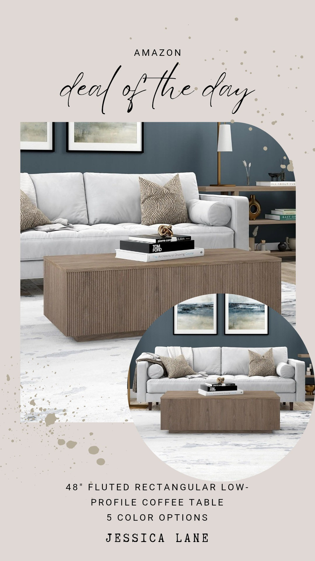 A 48-inch fluted rectangular low-profile coffee table with a streamlined look, available in five color options.#AmazonFinds #LivingRoomStyle

#LTKHome