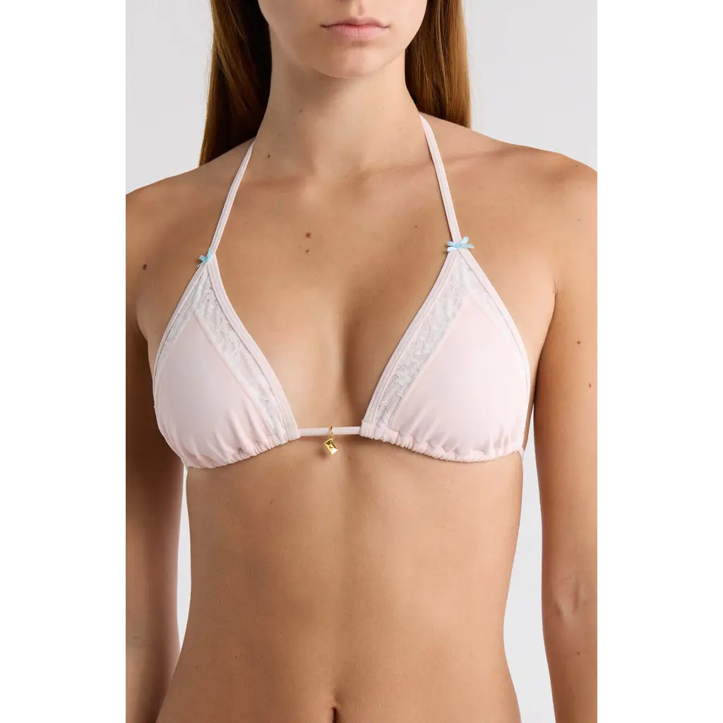 PacSun Annalise Lace Trim Triangle Bikini Top in Pink Dogwood/Pink /Lace at Nordstrom, Size Small | Nordstrom