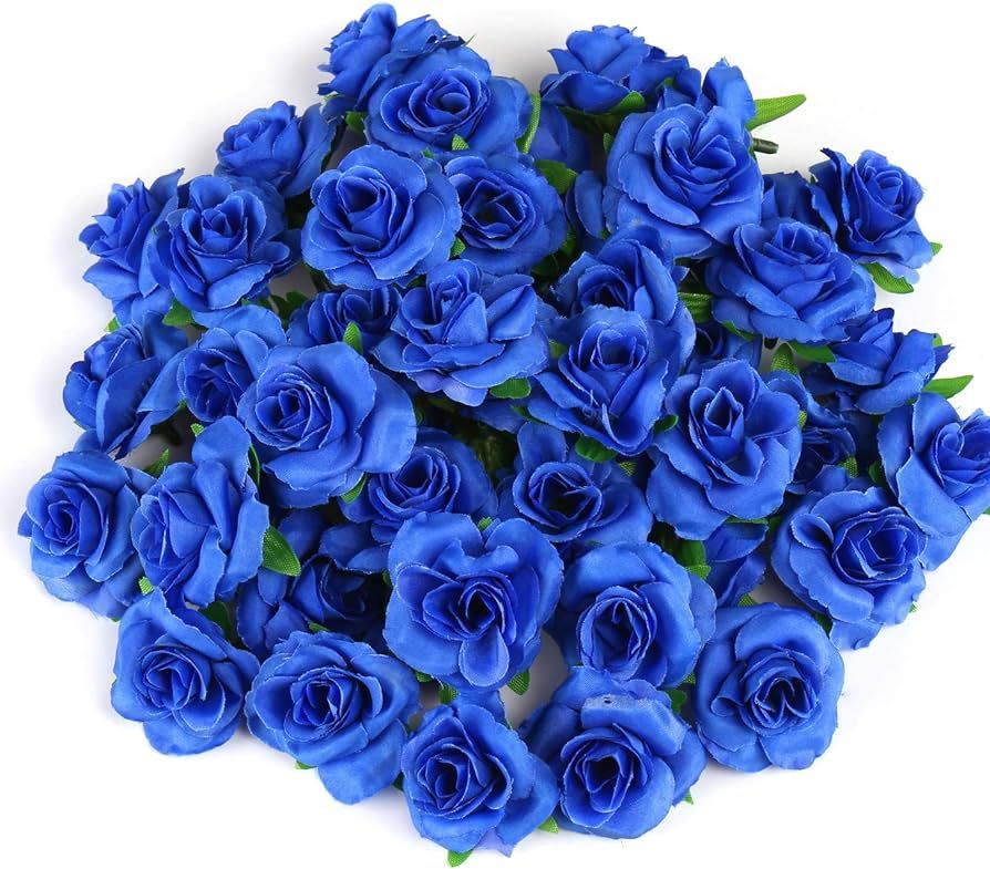 Kesoto 50pcs Royal Blue Roses Artificial Flowers Bulk, 1.6" Small Silk Fake Roses Flower Heads fo... | Amazon (US)