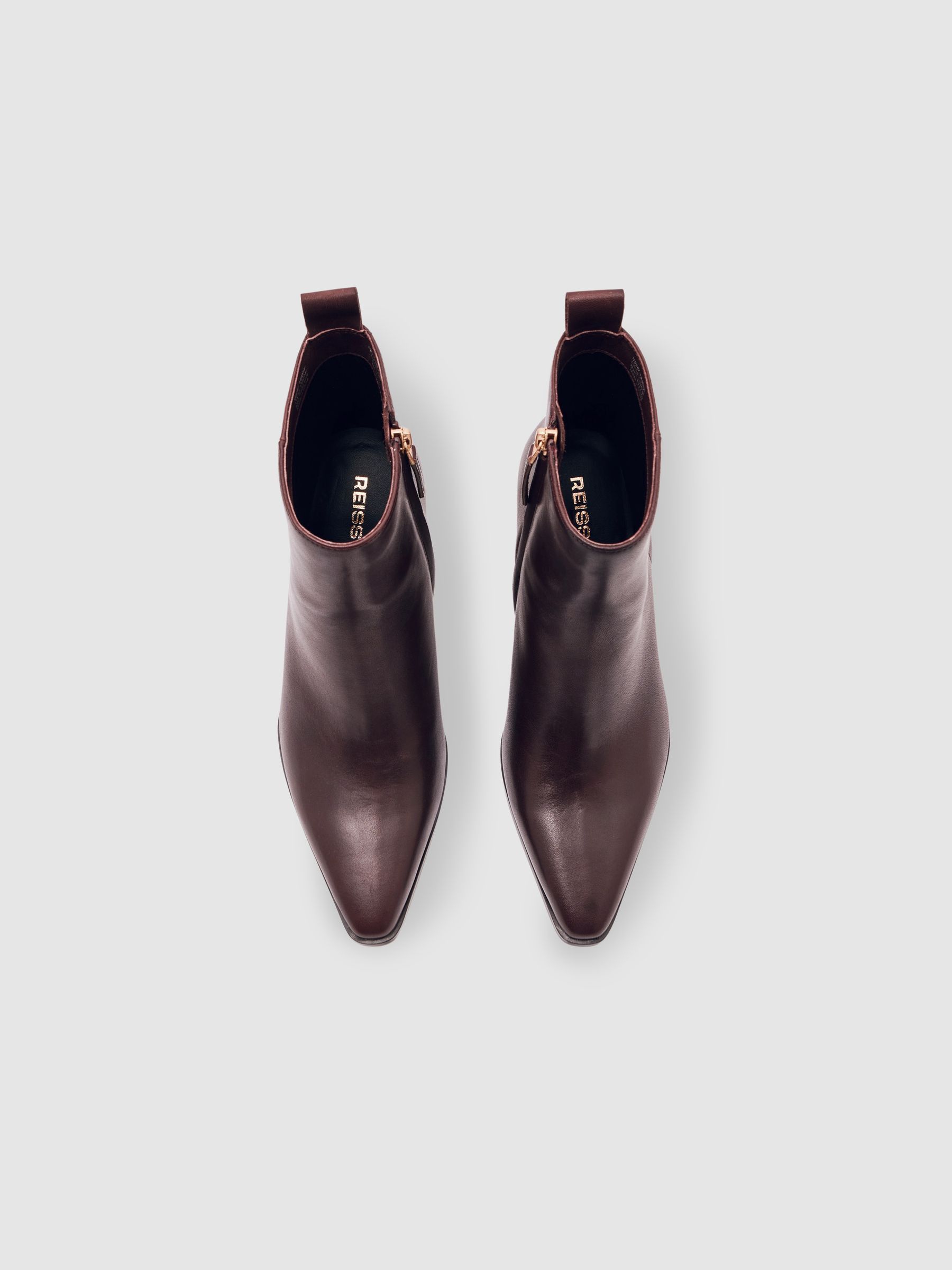 Reiss Leather Blocked Heel Ankle Boots in Oxblood | REISS | Reiss DE