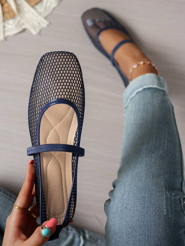 Women's Hollow Mesh Slip-On Shoes, Fashionable Casual Comfortable Lightweight Ballet Shoes, Suita... | SHEIN