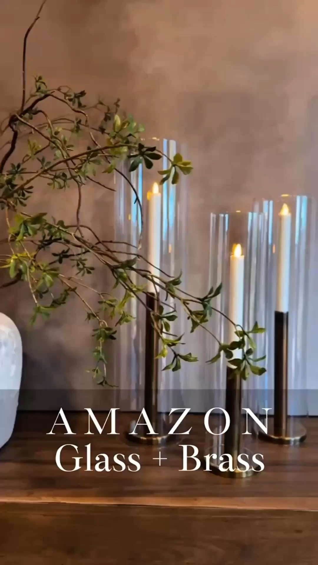 Amazon, but let’s make it custom! 
I added glass hurricanes to my brass candleholders ✨ styled with flameless candles for the coziest glow. 24”, 20”, 18” Amazon wins this designer look 🤎

#amazonhome #amazonfinds #homedecor #hurricanecandleholder #modernhome #neutraldecor #cozyhome #homestyling #amazonstyle


#LTKSaleAlert #LTKHome #LTKSpringSale