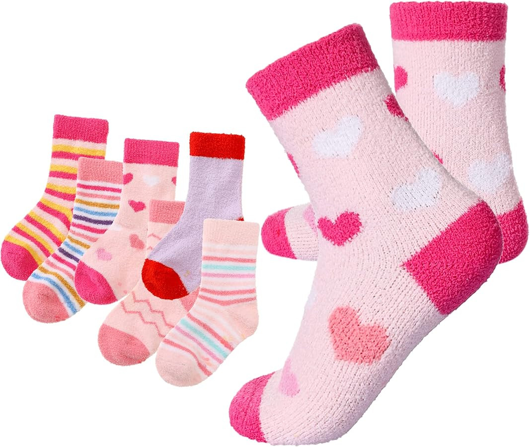 Kids Boys Girls Fuzzy Socks with Grips Children Toddlers Non Slip Slipper Soft Warm Cozy Winter F... | Amazon (US)