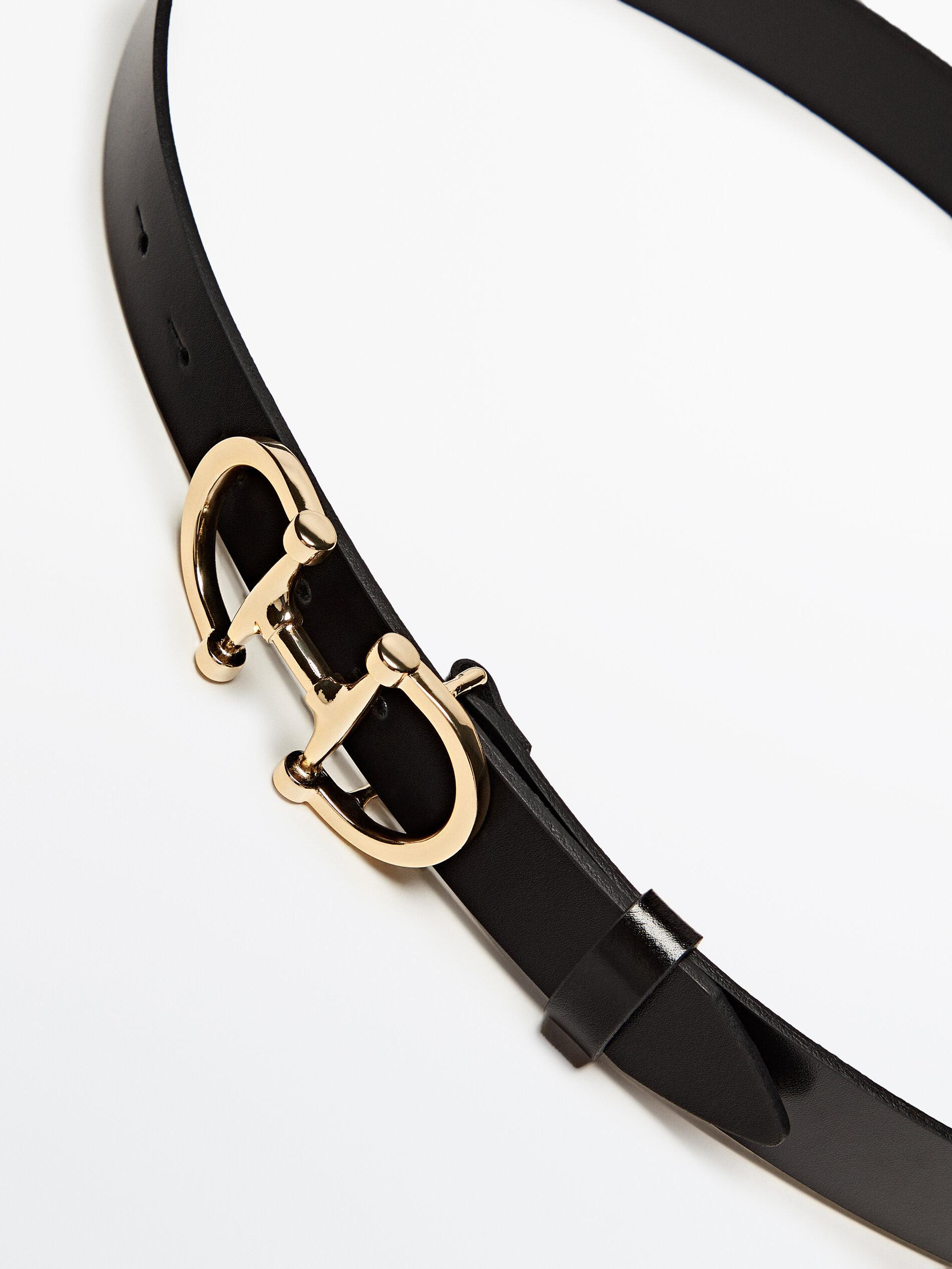 Leather belt with double buckle | Massimo Dutti US