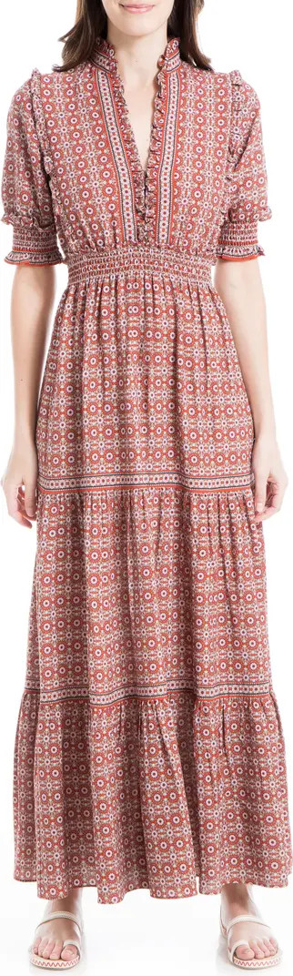 MAX STUDIO Ruffle Collar Print Tiered Maxi Dress | Nordstrom Rack