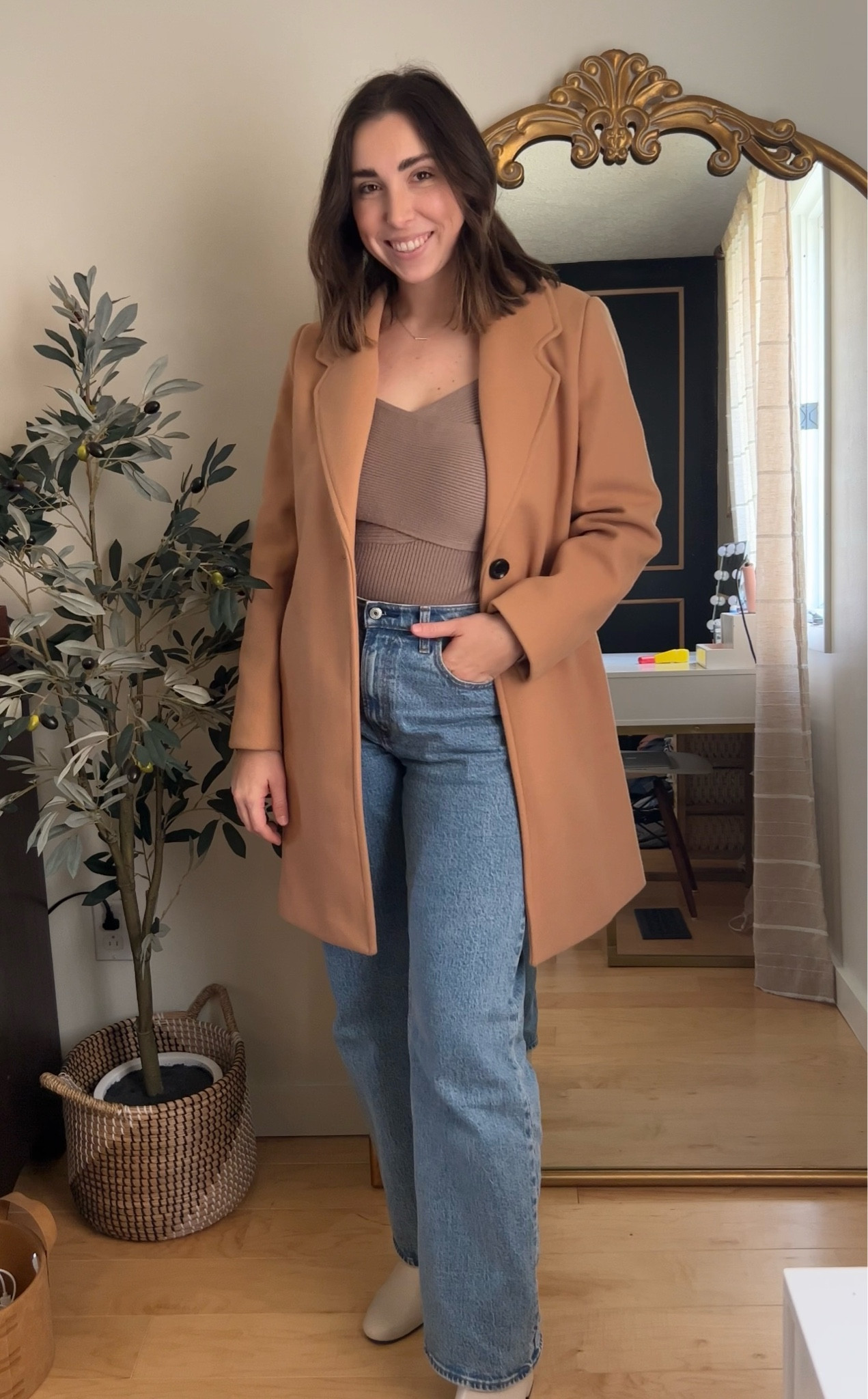 Whiter outfit ideas 🤍

Amazon Camel wool coat, Abercrombie dupe
Abercrombie jeans and bodysuit 
White target booties 

#LTKfindsunder100 #LTKstyletip #LTKSeasonal