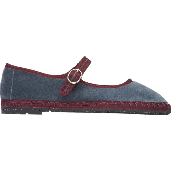Women's Georgina Piped Velvet Mary Jane Shoes, Grey & Burgundy | Maisonette