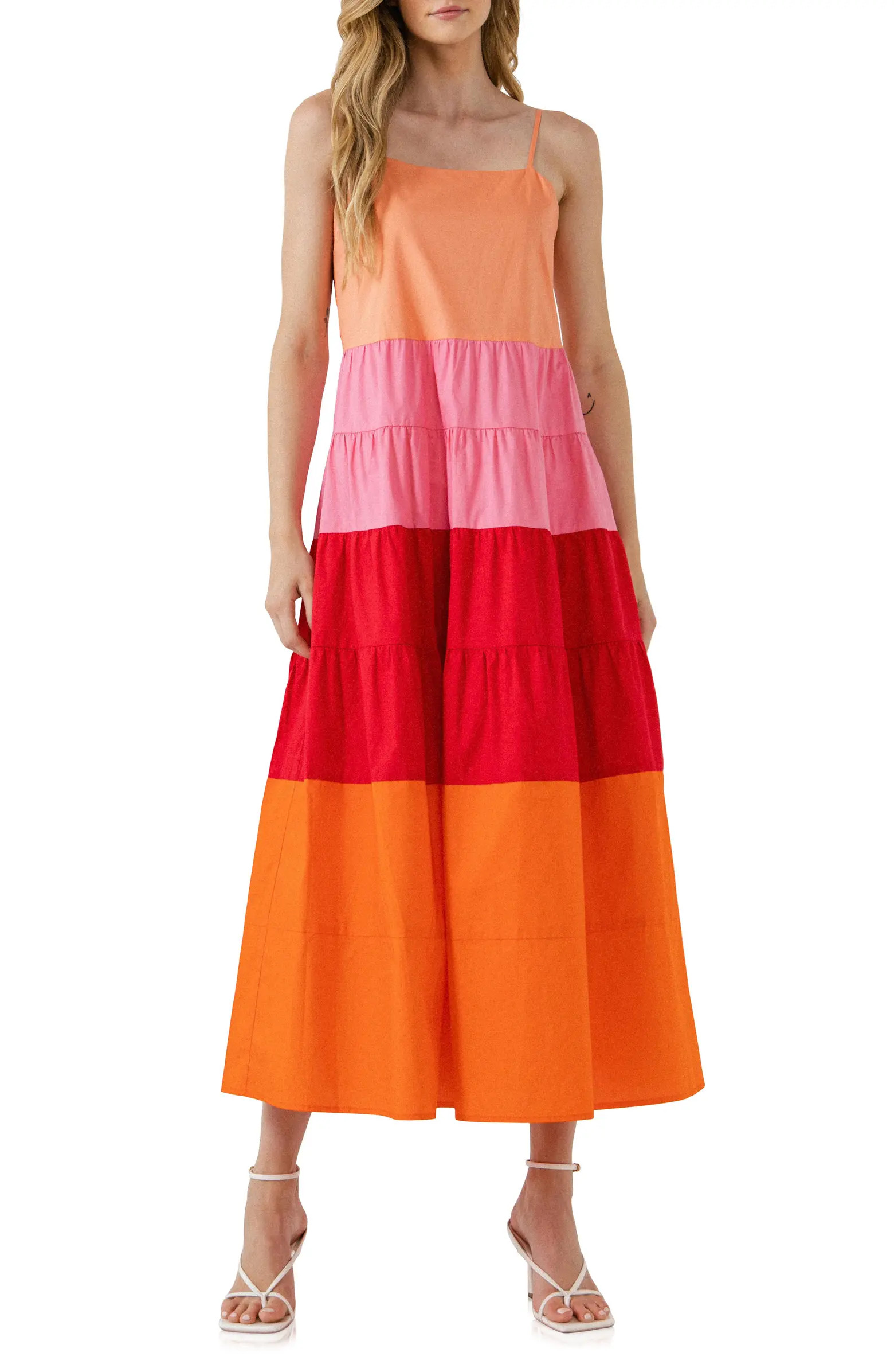 English Factory Colorblock Tiered Cotton Maxi Dress | Nordstrom | Nordstrom