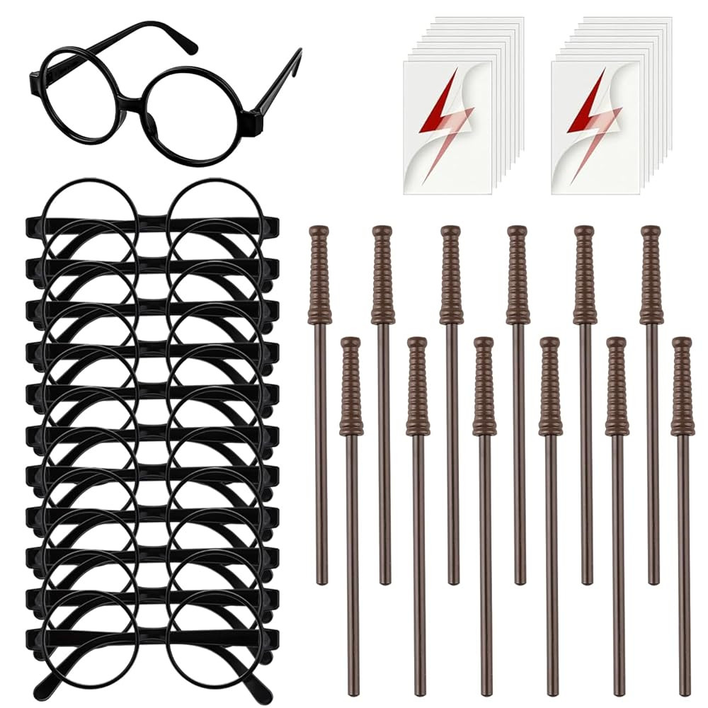 36Pcs Wizard Theme Party Favors - Wand Pencils Wizard Glasses with No Lenses Lightning Bolt Scar ... | Amazon (US)