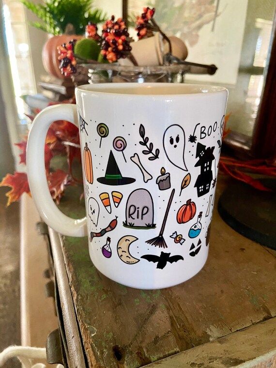 Halloween mug, Halloween decor, fall gifts, pumpkin mug, pumpkin spice latte | Etsy (US)